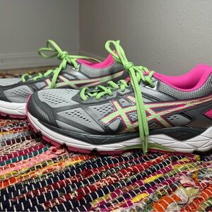 ASICS Gel Foundation Womens Size 9 Running Shoes Grey, Pink, Lime Green Sneakers